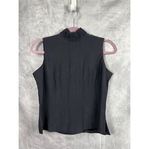 Simone Chin Chin Black Ruffled Neck Cropped Sleeveless Silk Top Size Medium